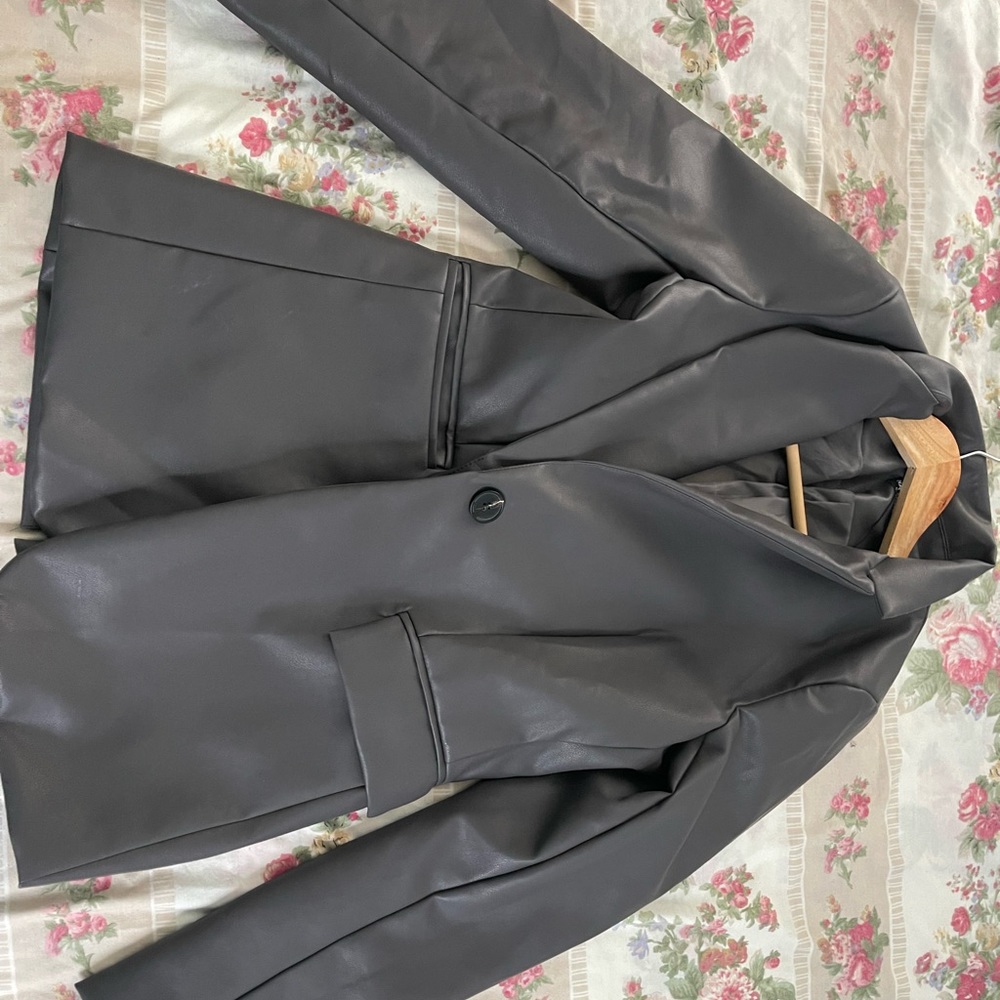 Grey faux leather blazer